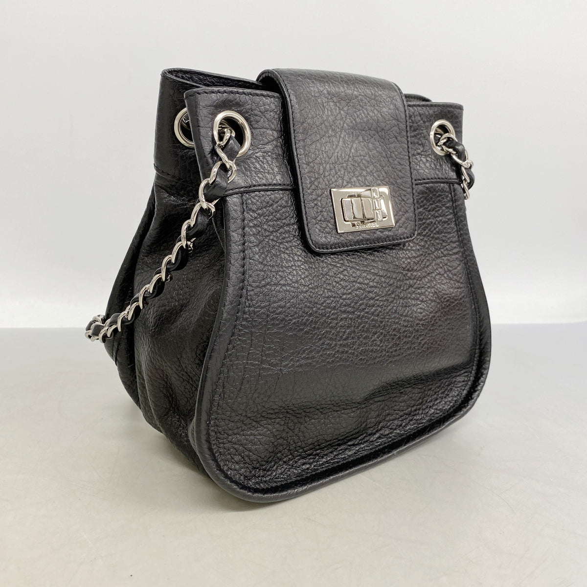 【6ic4442】シャネル ショルダーバッグ 2.55 チェーンショルダー レザー ブラック シルバー金具【中古】レディース