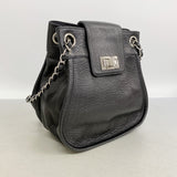 【6ic4442】シャネル ショルダーバッグ 2.55 チェーンショルダー レザー ブラック シルバー金具【中古】レディース