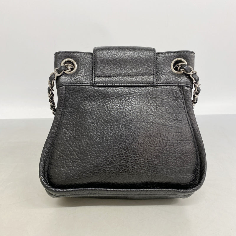 【6ic4442】シャネル ショルダーバッグ 2.55 チェーンショルダー レザー ブラック シルバー金具【中古】レディース