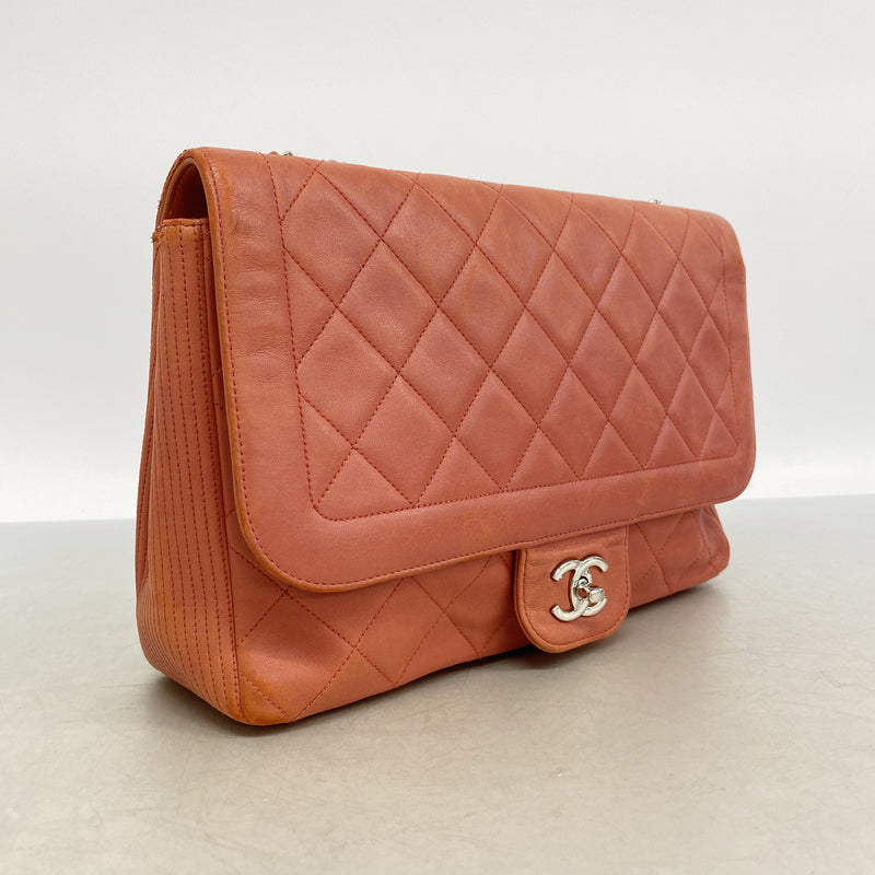 【6ic4456】シャネル ショルダーバッグ マトラッセ Wチェーン ラムスキン レッド シルバー金具【中古】レディース
