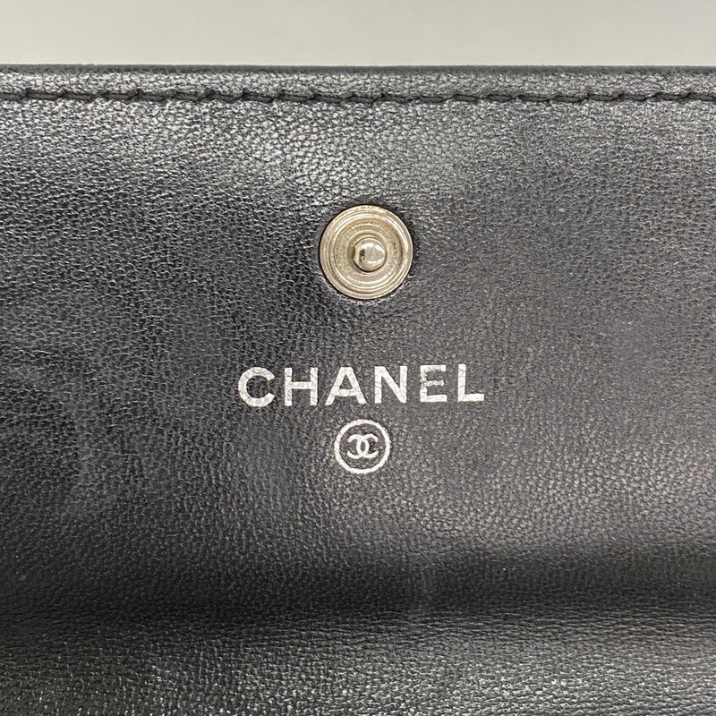 【6ic4474】シャネル 長財布 カメリア ラムスキン ブラック シルバー金具【中古】レディース