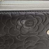 【6ic4474】シャネル 長財布 カメリア ラムスキン ブラック シルバー金具【中古】レディース