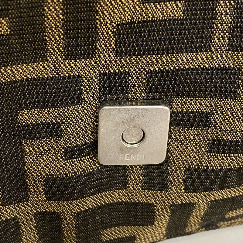 【6ic4475】フェンディ ハンドバッグ ズッカ マンマバケット ナイロンキャンバス ブラウン シルバー金具【中古】レディース