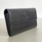 【6ic4485】シャネル 長財布 キャビアスキン ブラック シルバー金具【中古】レディース