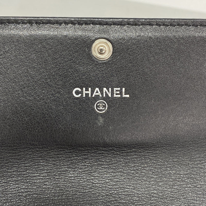 【6ic4485】シャネル 長財布 キャビアスキン ブラック シルバー金具【中古】レディース