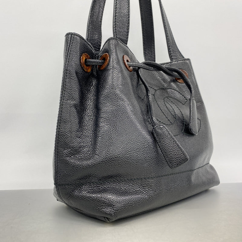 【6ic4561】シャネル トートバッグ キャビアスキン ブラック ゴールド金具【中古】レディース