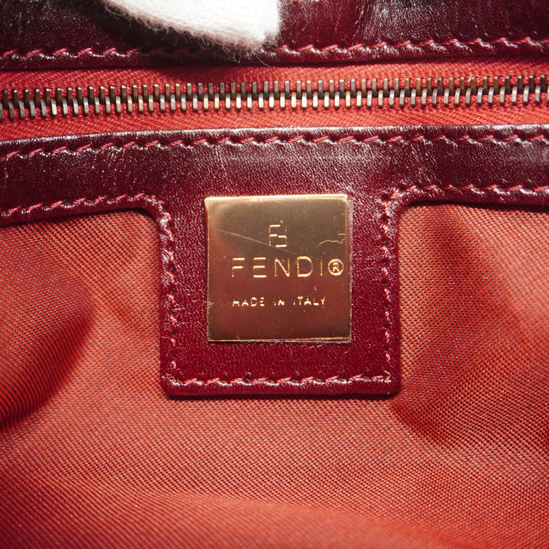 【6ic4603】フェンディ ハンドバッグ マンマバケット コーデュロイ レッド ピンクゴールド金具【中古】レディース