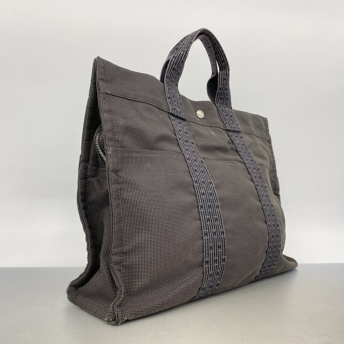 【6ic4705】エルメス トートバッグ エールラインMM ナイロン グレー シルバー金具【中古】レディース