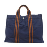 【6ic4762】エルメス トートバッグ フールトゥMM キャンバス ネイビー シルバー金具【中古】メンズ レディース ユニセックス