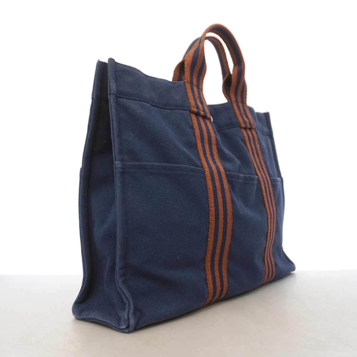 【6ic4762】エルメス トートバッグ フールトゥMM キャンバス ネイビー シルバー金具【中古】メンズ レディース ユニセックス
