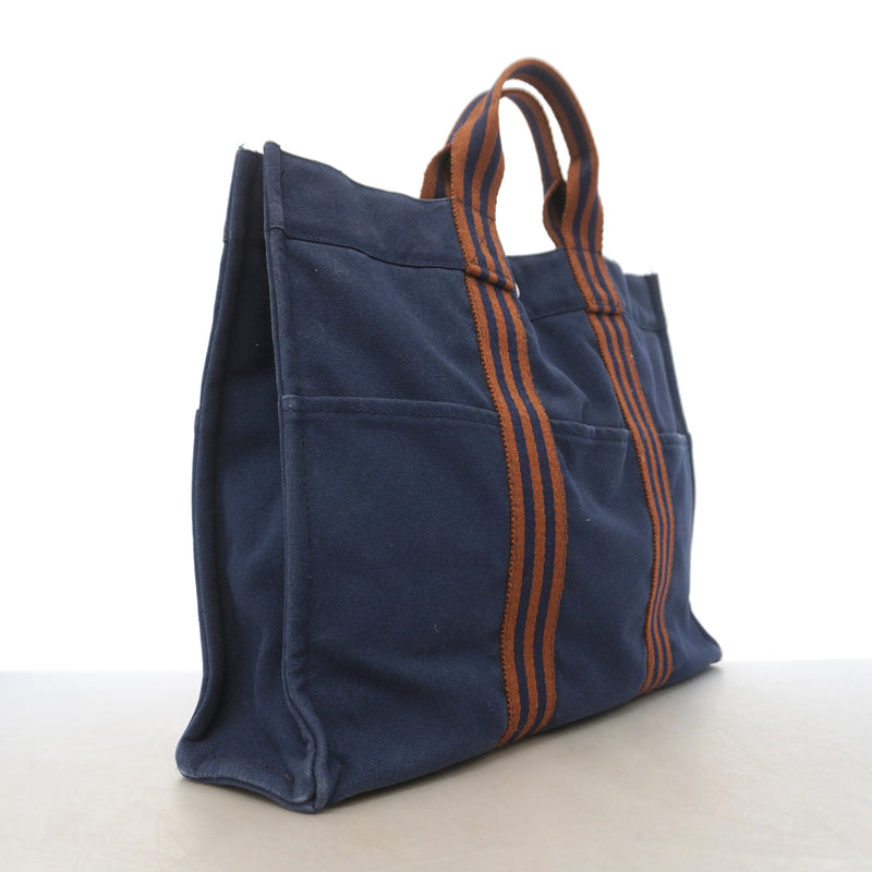 【6ic4762】エルメス トートバッグ フールトゥMM キャンバス ネイビー シルバー金具【中古】メンズ レディース ユニセックス