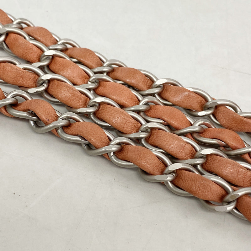 【6ib2248】シャネル ショルダーバッグ チョコバー チェーンショルダー ラムスキン コーラルピンク シルバー金具【中古】レディース
