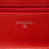 【6id4794】シャネル ショルダーウォレット マトラッセ チェーンショルダー キャビアスキン レッド シルバー金具【中古】レディース