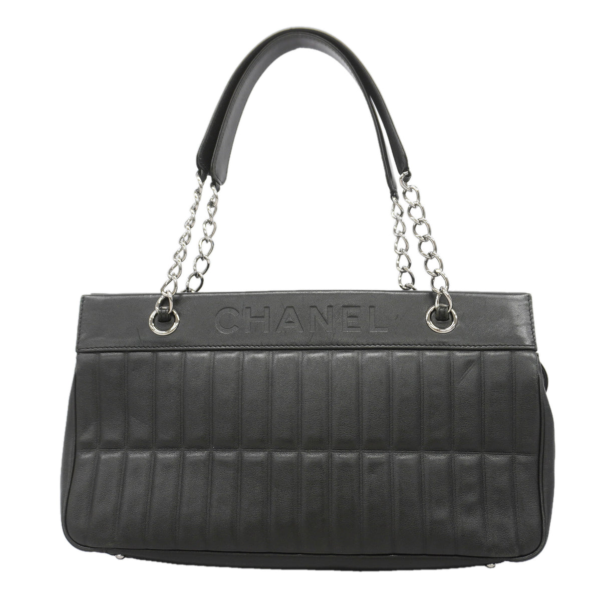 【6id4838】シャネル ショルダーバッグ チェーンショルダー ラムスキン ブラック シルバー金具【中古】レディース