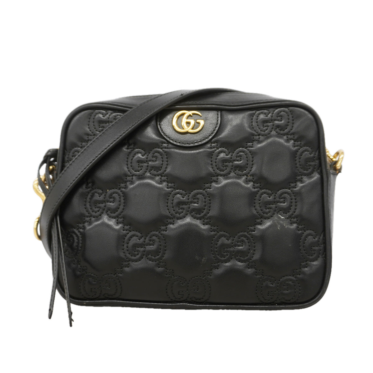 【6id4842】グッチ ショルダーバッグ GGマトラッセ 702234 レザー ブラック ゴールド金具【中古】レディース