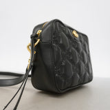 【6id4842】グッチ ショルダーバッグ GGマトラッセ 702234 レザー ブラック ゴールド金具【中古】レディース