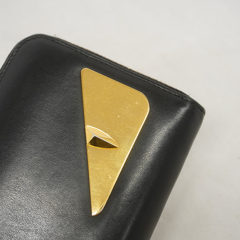 【6id4844】フェンディ 長財布 モンスター レザー ブラック ゴールド金具【中古】レディース