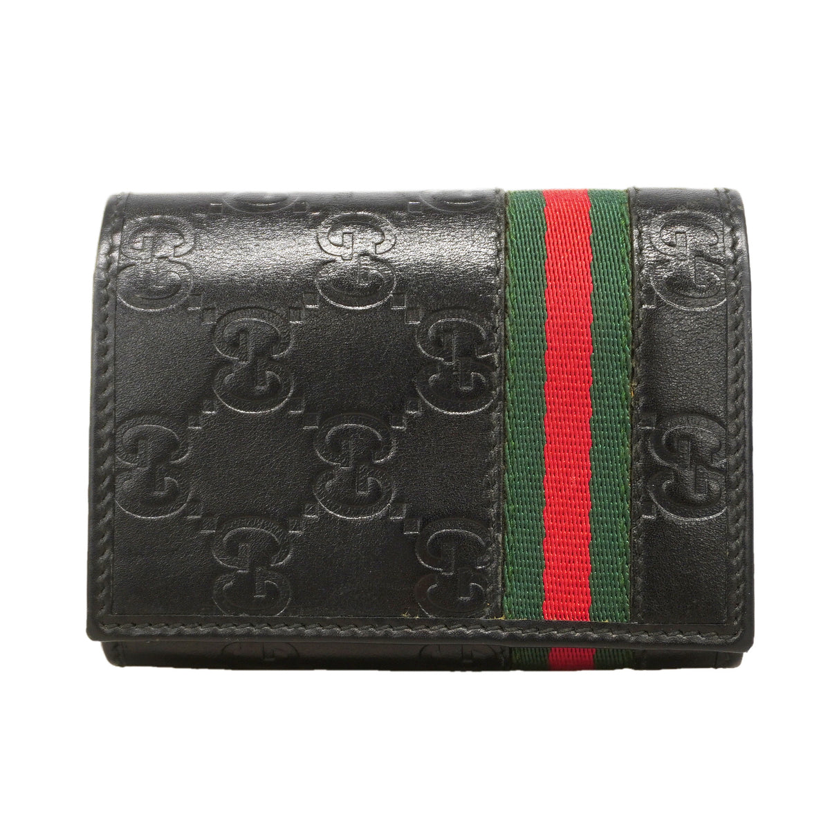 【6id4872】グッチ カードケース シェリーライン グッチシマ 138043 レザー ブラック シルバー金具【中古】メンズ