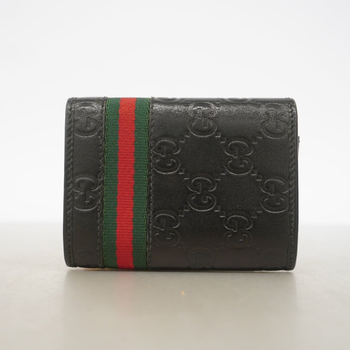 【6id4872】グッチ カードケース シェリーライン グッチシマ 138043 レザー ブラック シルバー金具【中古】メンズ