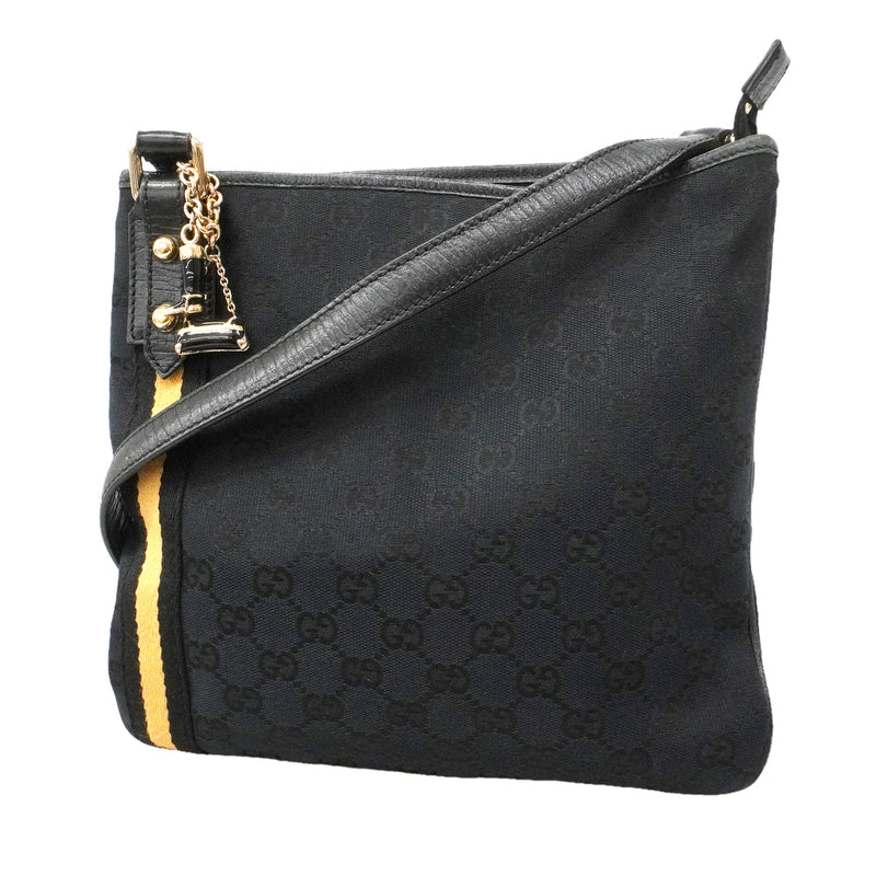 【6id4910】グッチ ショルダーバッグ GGキャンバス 144388 キャンバス ブラック シャンパンゴールド金具【中古】レディース