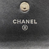【6id4936】シャネル 三つ折り財布 Vステッチ ラムスキン ブラック シルバー金具【中古】レディース