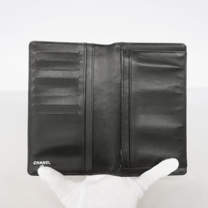 【6id4960】シャネル 長財布 マトラッセ パンチング レザー ブラック シルバー金具【中古】レディース