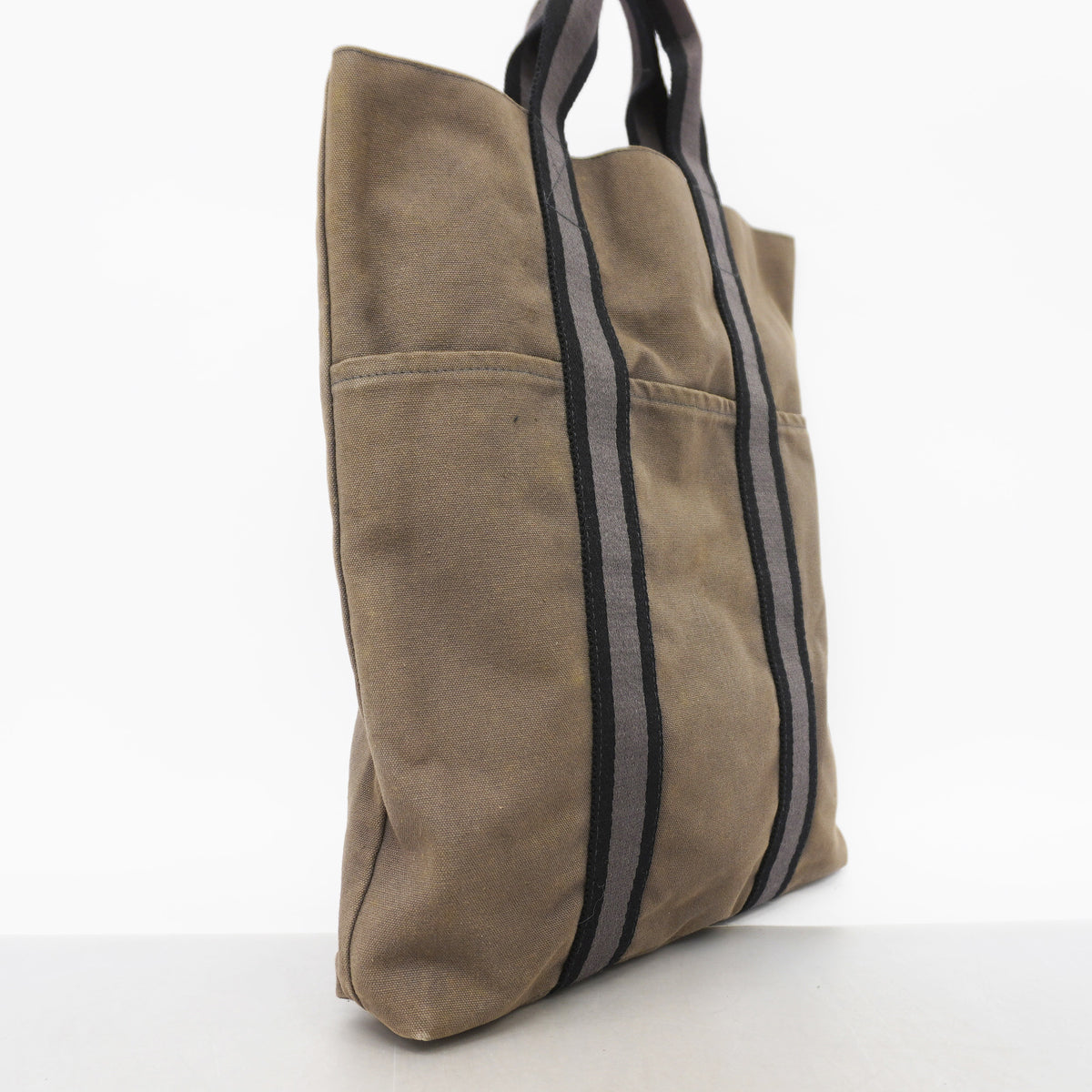 【6id4965】エルメス トートバッグ フールトゥカバス キャンバス グレー シルバー金具【中古】メンズ レディース ユニセックス