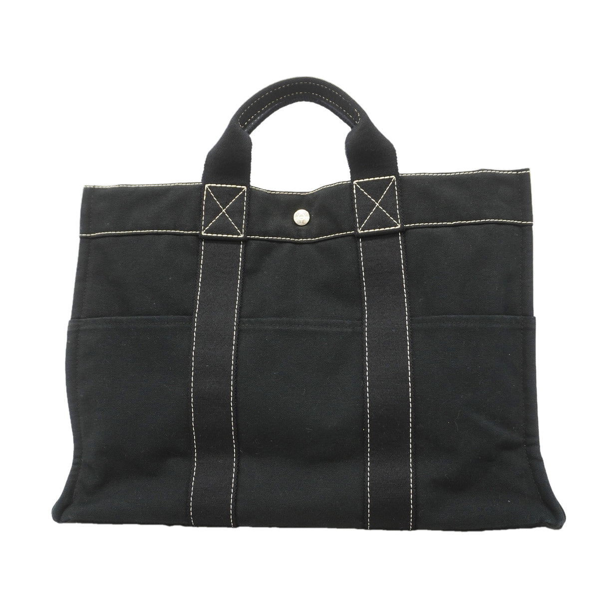 【6id4966】エルメス トートバッグ ドーヴィルMM キャンバス ブラック シルバー金具【中古】メンズ レディース ユニセックス