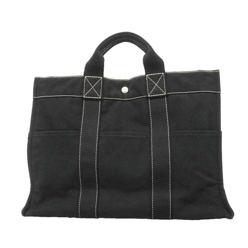 【6id4966】エルメス トートバッグ ドーヴィルMM キャンバス ブラック シルバー金具【中古】メンズ レディース ユニセックス