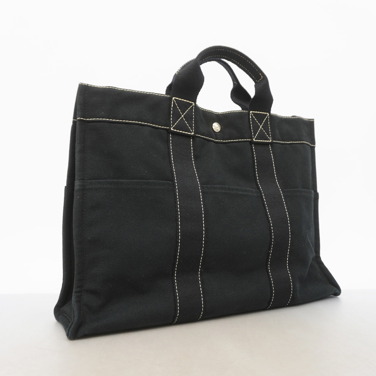 【6id4966】エルメス トートバッグ ドーヴィルMM キャンバス ブラック シルバー金具【中古】メンズ レディース ユニセックス