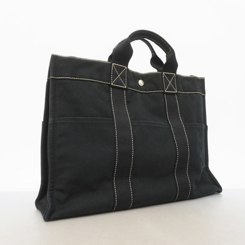 【6id4966】エルメス トートバッグ ドーヴィルMM キャンバス ブラック シルバー金具【中古】メンズ レディース ユニセックス
