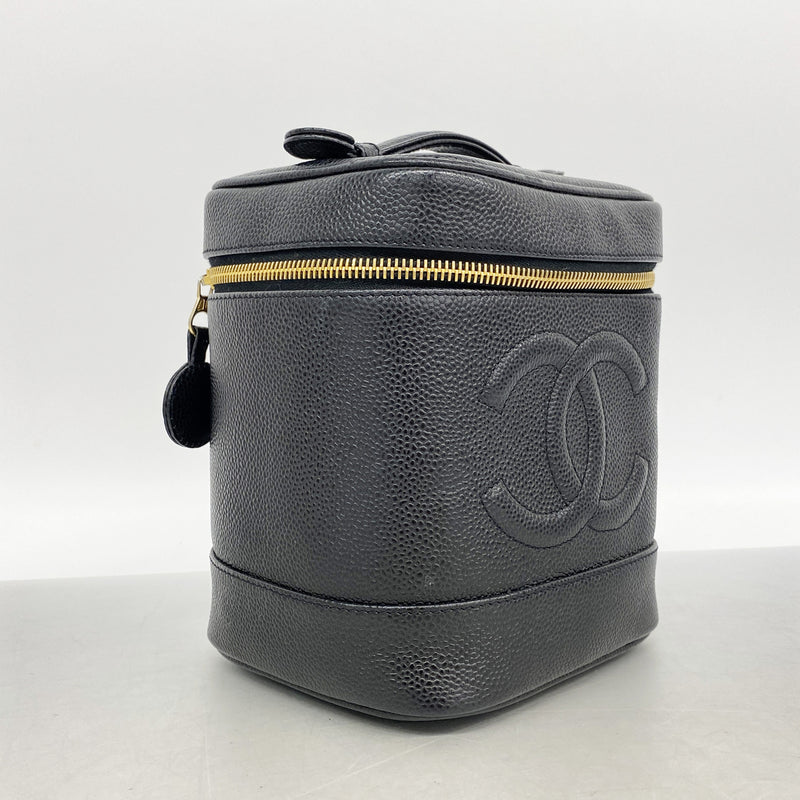 【6id4979】シャネル バニティバッグ キャビアスキン ブラック ゴールド金具【中古】レディース