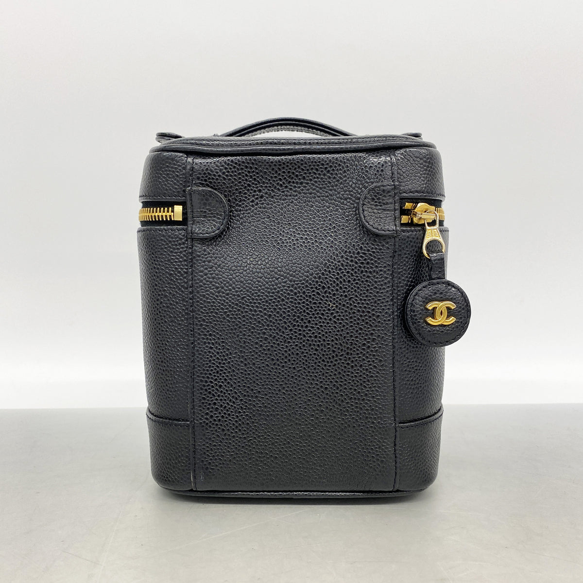 【6id4979】シャネル バニティバッグ キャビアスキン ブラック ゴールド金具【中古】レディース