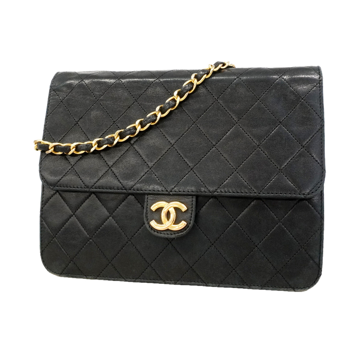 【6id4990】シャネル ショルダーバッグ マトラッセ チェーンショルダー ラムスキン ブラック ゴールド金具【中古】レディース