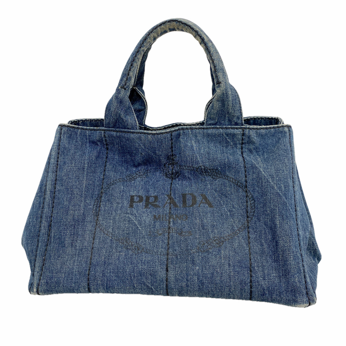 【6id5017】プラダ トートバッグ カナパ デニム ブルー ゴールド金具【中古】レディース