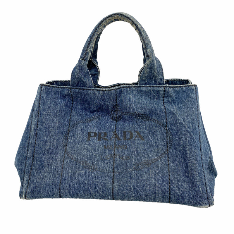 【6id5017】プラダ トートバッグ カナパ デニム ブルー ゴールド金具【中古】レディース