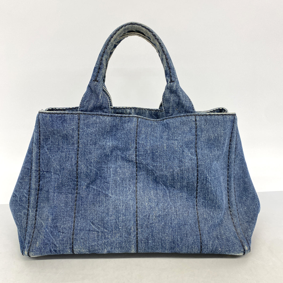 【6id5017】プラダ トートバッグ カナパ デニム ブルー ゴールド金具【中古】レディース