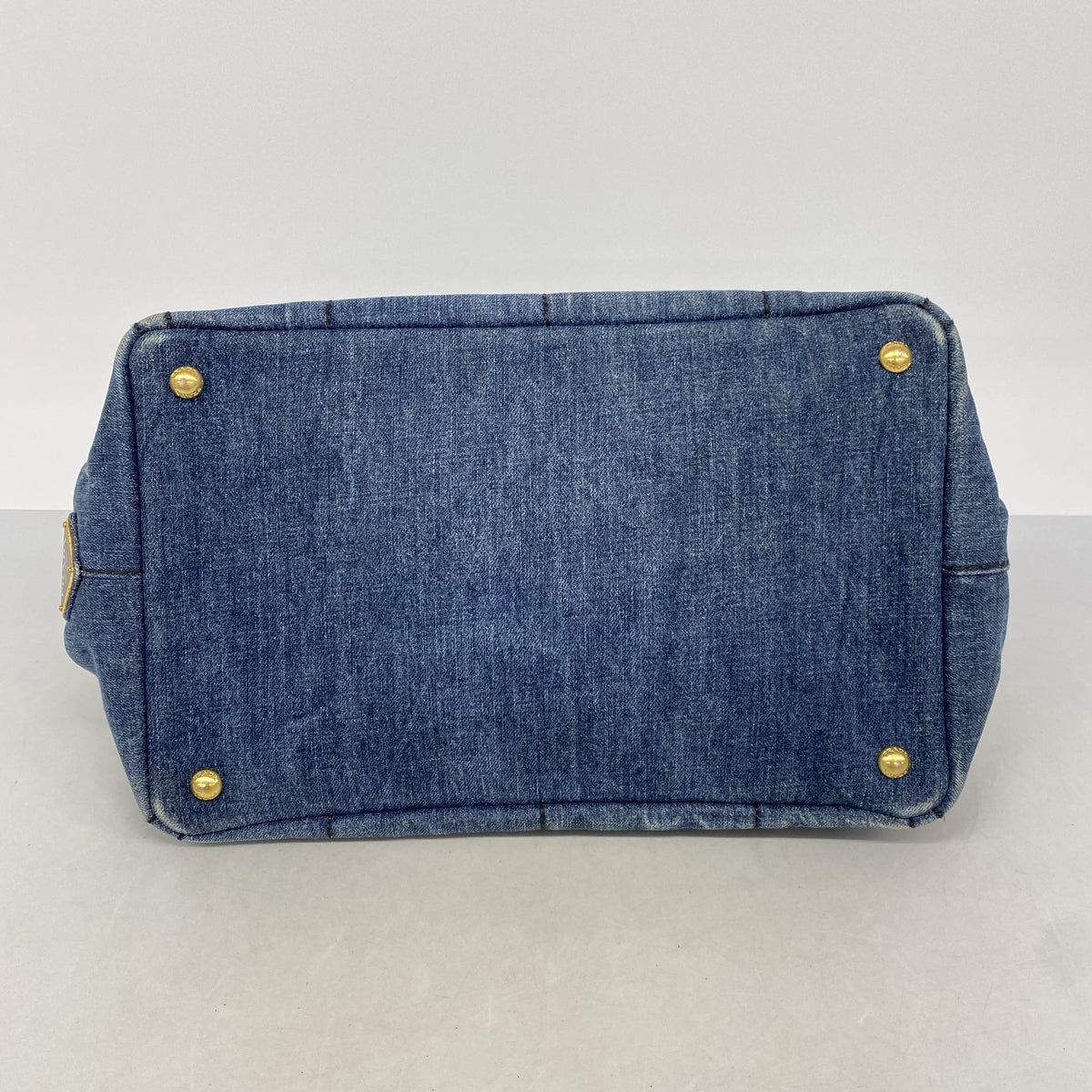 【6id5017】プラダ トートバッグ カナパ デニム ブルー ゴールド金具【中古】レディース