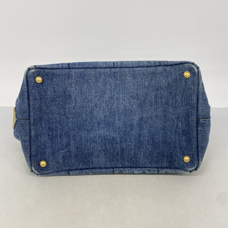 【6id5017】プラダ トートバッグ カナパ デニム ブルー ゴールド金具【中古】レディース