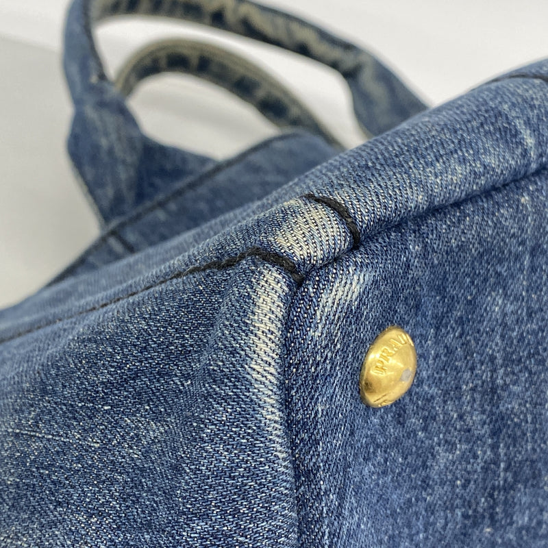 【6id5017】プラダ トートバッグ カナパ デニム ブルー ゴールド金具【中古】レディース