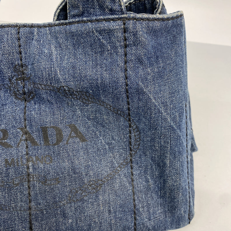 【6id5017】プラダ トートバッグ カナパ デニム ブルー ゴールド金具【中古】レディース
