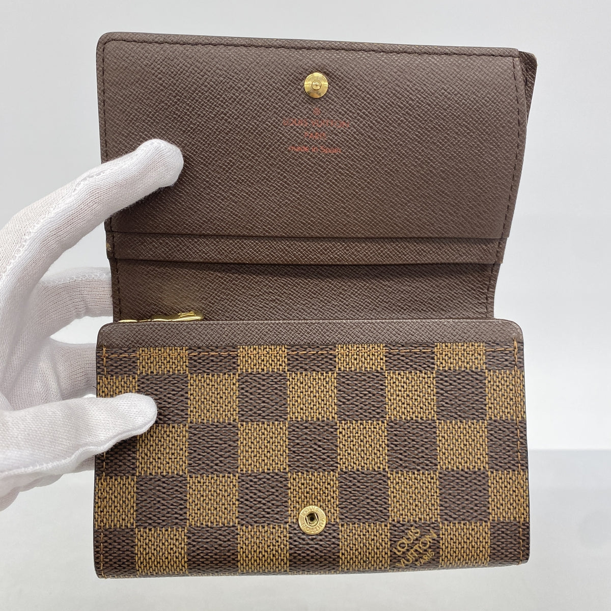 【6id5024】ルイヴィトン 財布 ダミエ ポルトフォイユトレゾール N61736 エベヌ【中古】レディース