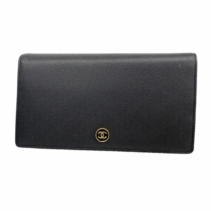 【6id5025】シャネル 長財布 ココボタン レザー ブラック ゴールド金具【中古】メンズ レディース ユニセックス
