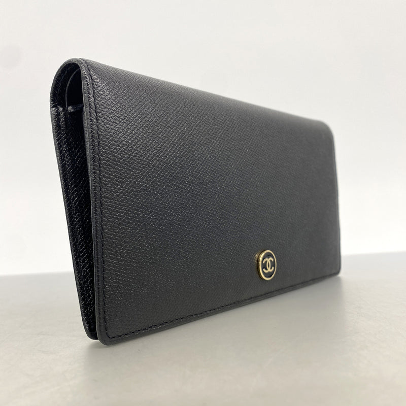 【6id5025】シャネル 長財布 ココボタン レザー ブラック ゴールド金具【中古】メンズ レディース ユニセックス