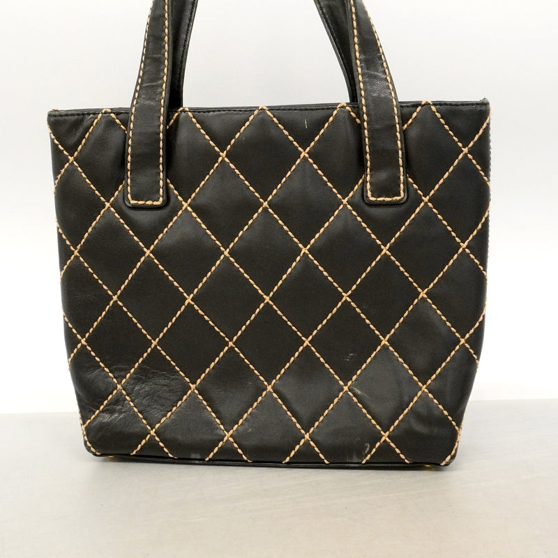 【6id5036】シャネル トートバッグ ワイルドステッチ レザー ブラック ゴールド金具【中古】レディース