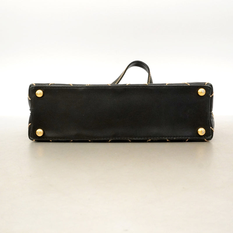 【6id5036】シャネル トートバッグ ワイルドステッチ レザー ブラック ゴールド金具【中古】レディース
