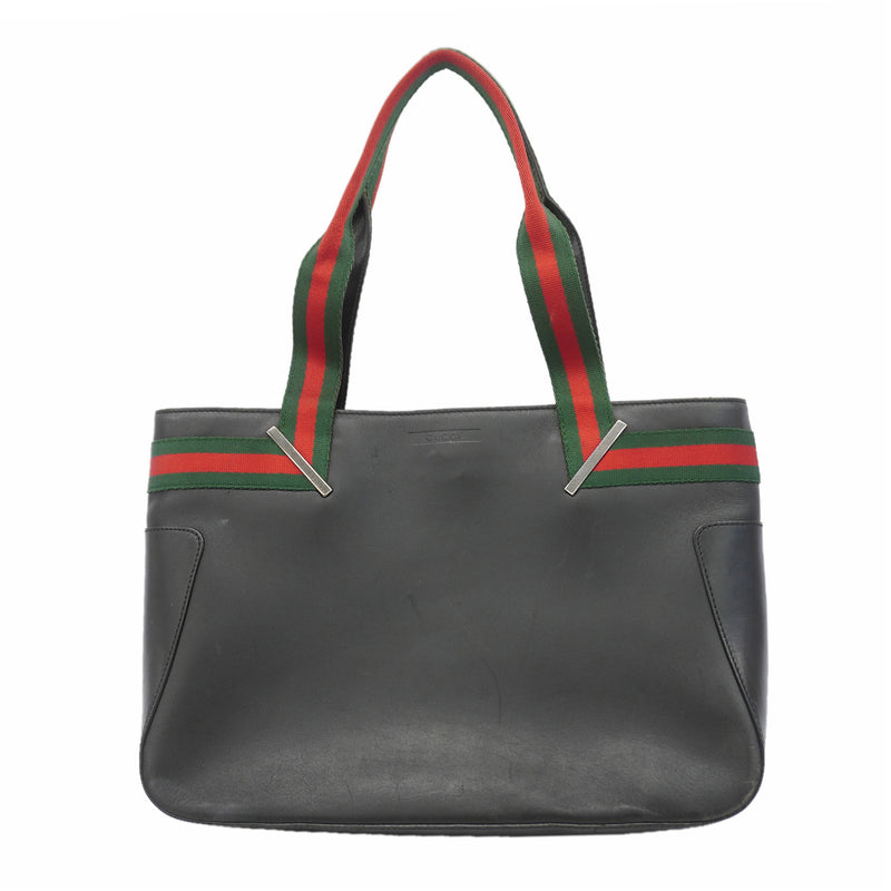 【6id5047】グッチ トートバッグ シェリーライン 73983 レザー ブラック シルバー金具【中古】レディース