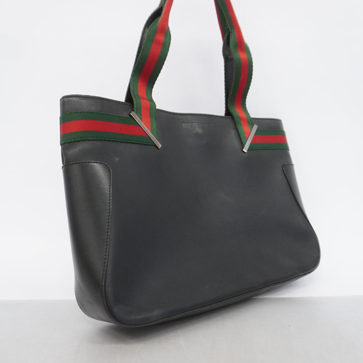 【6id5047】グッチ トートバッグ シェリーライン 73983 レザー ブラック シルバー金具【中古】レディース