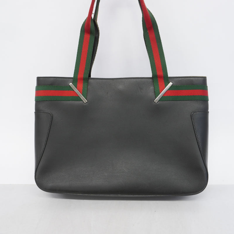 【6id5047】グッチ トートバッグ シェリーライン 73983 レザー ブラック シルバー金具【中古】レディース