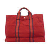 【6id5054】エルメス トートバッグ フールトゥMM キャンバス レッド シルバー金具【中古】メンズ レディース ユニセックス